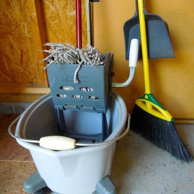 Lot 225: Wringing Mop, Bucket, Broom and Dust Pan