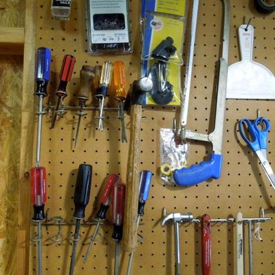 Lot 195: Large Group of Hand Tools and Peg Board