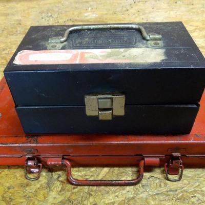 Lot 200: Two Storage Tool Boxes with Router Bits and Socket Wrench Set