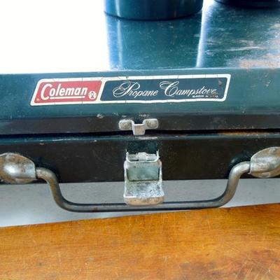 Lot 238: Storage Bin with Coleman Stove and Camping Gear #1