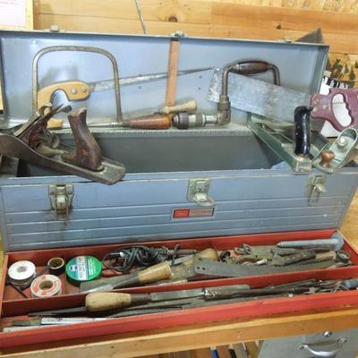 Lot 205: Large Vintage Metal Craftsman Tool Box Full of Vintage Tools