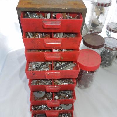 Lot 173: Huge Lot of Screws and Assorted Hardware with Storage 