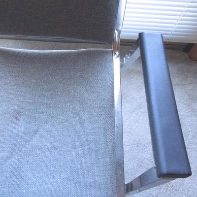 Lot 112: Two Grey Upholstered Metal Frame Stacking Chairs
