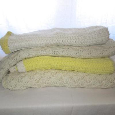 Lot 12: 7 Crocheted Afghans, Wool Blanket and Stuffed Pooch