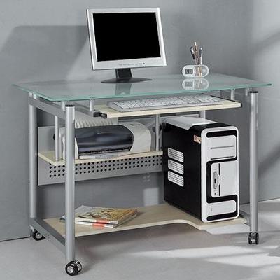 Lot 104: Computer Desk Glass Top Steel Frame Rolling 