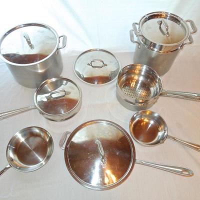 Lot 79: All Clad Stainless Cookware with Stock Pot, etc.
