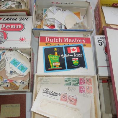 Lot 247: Postage Stamps Collection in Cigar Boxes and Two 1960's Stamp Albums