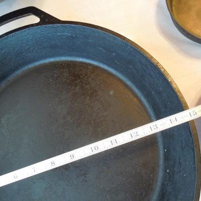 Lot 96: Six Cast Iron Skillets 15" - 6"  and 14" Wok