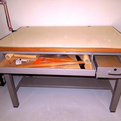 Lot 151: Mayline Ranger Metal Base 2 Drawer Drafting Table w/Lamp #1