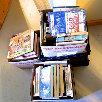 Lot 156: Four Boxes and Crates of Mostly Hardback Books