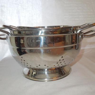 Lot 77:  Twelve Kitchen Tools Stainless Bowls, Colanders, Measuring, etc.