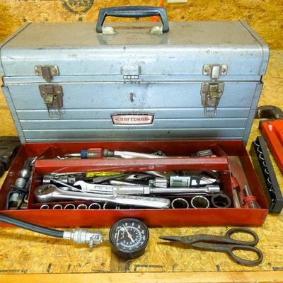 Lot 199: Vintage Craftsman Metal Box Full of Automotive Tools etc