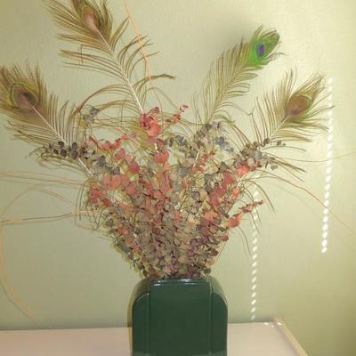 Lot 106: Art Deco Green Vase with Arrangement