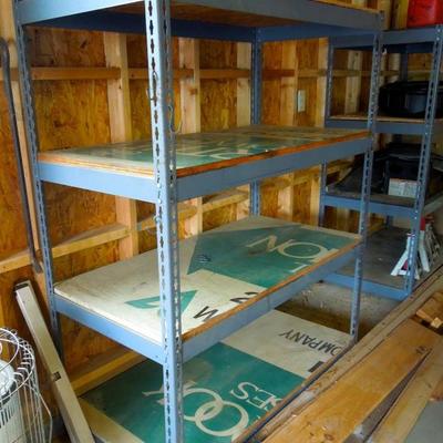 Lot 210: Heavy Duty Metal and Wood Workspace Garage Storage Shelving Unit