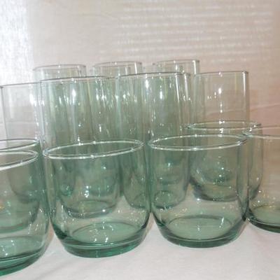 Lot 64: Lot of Glassware 18 Green Tinted 12, 8 and 4 oz.