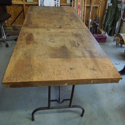 Lot 194: Vintage Long Wood Folding Table and 2 Platforms