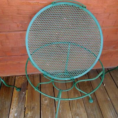 Lot 58: 25" Diameter Patio Side Table and Two Metal Armchairs