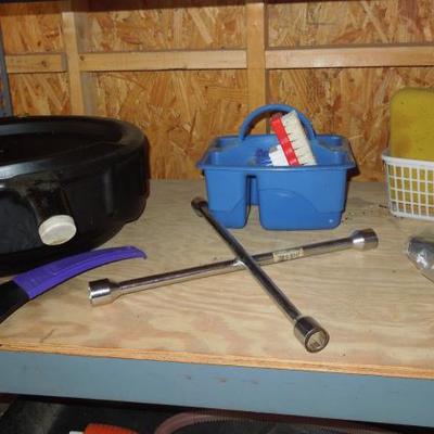 Lot 203: Three Shelf Metal Frame Storage Unit with Automotive Supplies