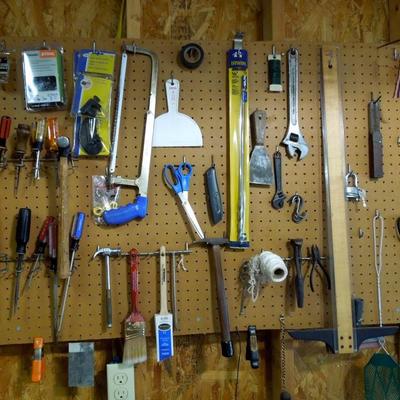 Lot 195: Large Group of Hand Tools and Peg Board