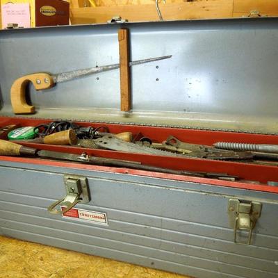 Lot 205: Large Vintage Metal Craftsman Tool Box Full of Vintage Tools