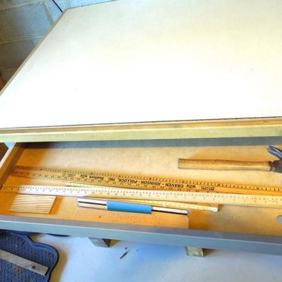 Lot 160: Hamilton Office Drafting Table Workbench with Adjustable Swivel Chair