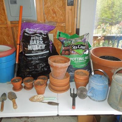 Lot 175: Lot of Gardening Supplies, Clay Pots and Tools