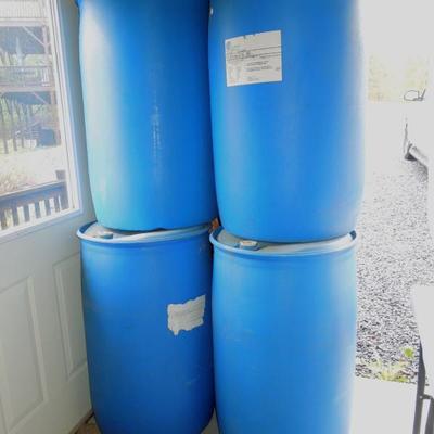 Lot 174: Four Empty Large Industrial Blue Plastic Storage Barrels