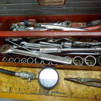 Lot 199: Vintage Craftsman Metal Box Full of Automotive Tools etc