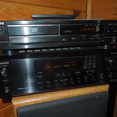 Lot 47: Cabinet Speakers, Stereo Receiver, CD Player and Antenna