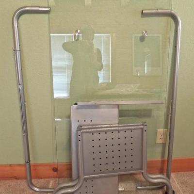 Lot 104: Computer Desk Glass Top Steel Frame Rolling 