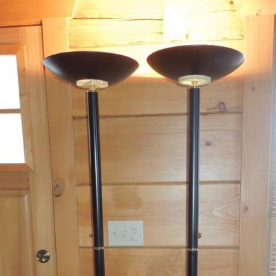 Lot 50: Pair of Tall Black Metal Torchiere Floor Lamps