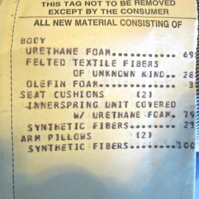 Lot 155:  Grey Polo Stripe Cloth Roll Arm Love Seat with Pillows