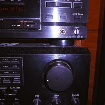 Lot 47: Cabinet Speakers, Stereo Receiver, CD Player and Antenna