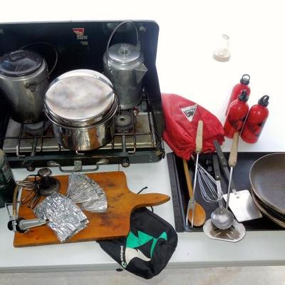 Lot 238: Storage Bin with Coleman Stove and Camping Gear #1