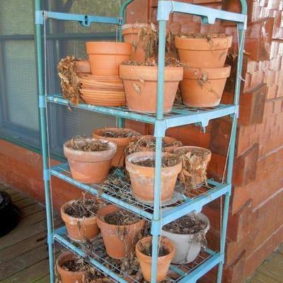 Lot 56: Covered Garden Greenhouse Planting Cart with Clay Pots