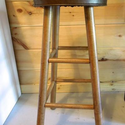 Lot 141: Vintage 30" Wood and Vinyl Barstool