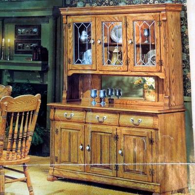 Lot 40:  Keller "Memories" Lighted Oak Leaded Glass Buffet Hutch with Mirror