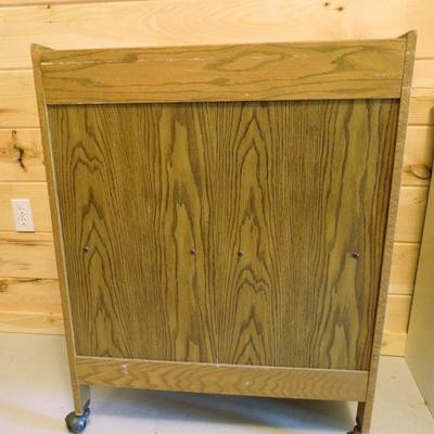 Lot 146: Wooden Rolling Microwave or Media Cart with Storage