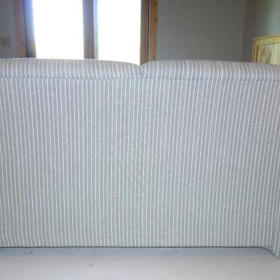 Lot 155:  Grey Polo Stripe Cloth Roll Arm Love Seat with Pillows