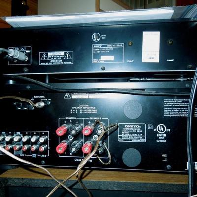 Lot 47: Cabinet Speakers, Stereo Receiver, CD Player and Antenna