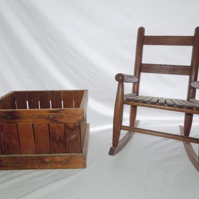 Lot 178: Vintage Cape Cod Fruit Crate and Child's Rocker