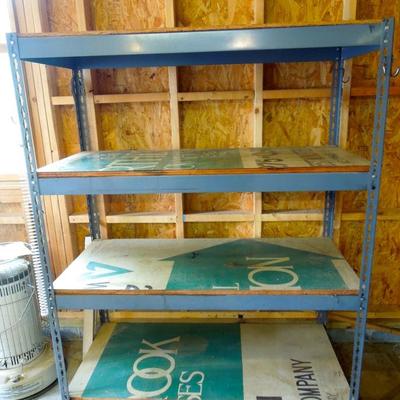 Lot 210: Heavy Duty Metal and Wood Workspace Garage Storage Shelving Unit