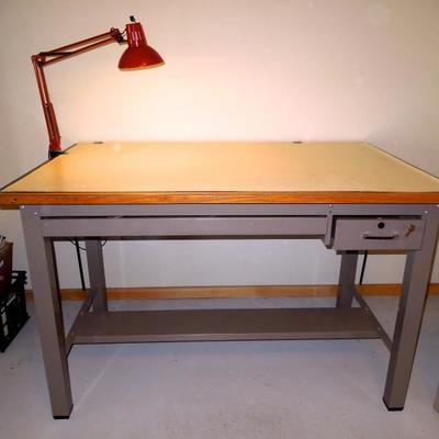 Lot 151: Mayline Ranger Metal Base 2 Drawer Drafting Table w/Lamp #1