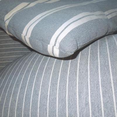 Lot 155:  Grey Polo Stripe Cloth Roll Arm Love Seat with Pillows