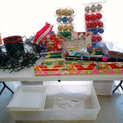 Lot 232: Group of Christmas Decorations, Tree Stand and Wrap