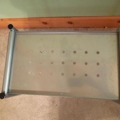 Lot 104: Computer Desk Glass Top Steel Frame Rolling 