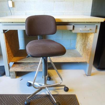Lot 160: Hamilton Office Drafting Table Workbench with Adjustable Swivel Chair