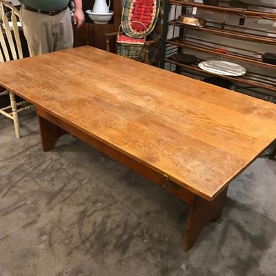 Lot 11-Antique 19th c. Pine Hutch/Bench Table
