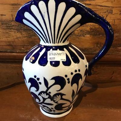 Lot 124-Blue and White Pitcher From Sea Fare of the Aegean Resteraunt
