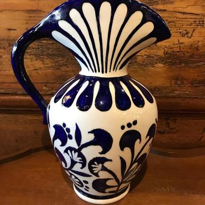 Lot 124-Blue and White Pitcher From Sea Fare of the Aegean Resteraunt